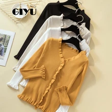 *#Best Price GIYU V Neck Ribbed Sweater Long Sleeve Autumn Knitted Solid Jumpers Ruffles Elegant Slim Cardigans sueter mujer invierno *#Best Price GIYU V Neck Ribbed Sweater Long Sleeve Autumn Knitted Solid Jumpers Ruffles Elegant Slim Cardigans sueter mujer invierno