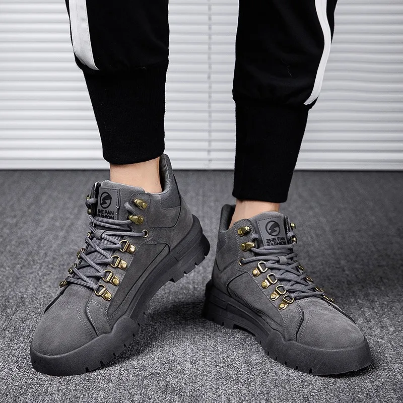 

2019 Autumn & Winter Cotton-padded Shoes plus Velvet Warm Martin Boots Retro Worker Boot Outdoor British Style Boots