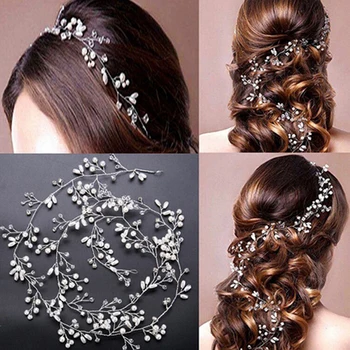 

Golo Silver Color Pearl Crystal Headband Bridal Hair Vine Tiara Headpiece Diamante Hair Jewelry Wedding Hair Accessories