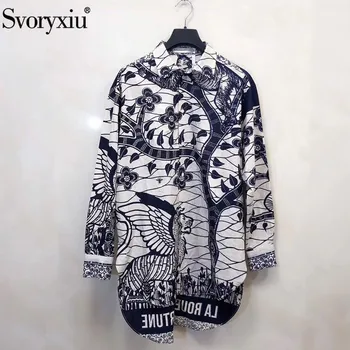 

Svoryxiu New Spring Summer Runway Forest Animal Print Cotton Dress Women's Long Sleeve Loose Shirt Dresses 2020