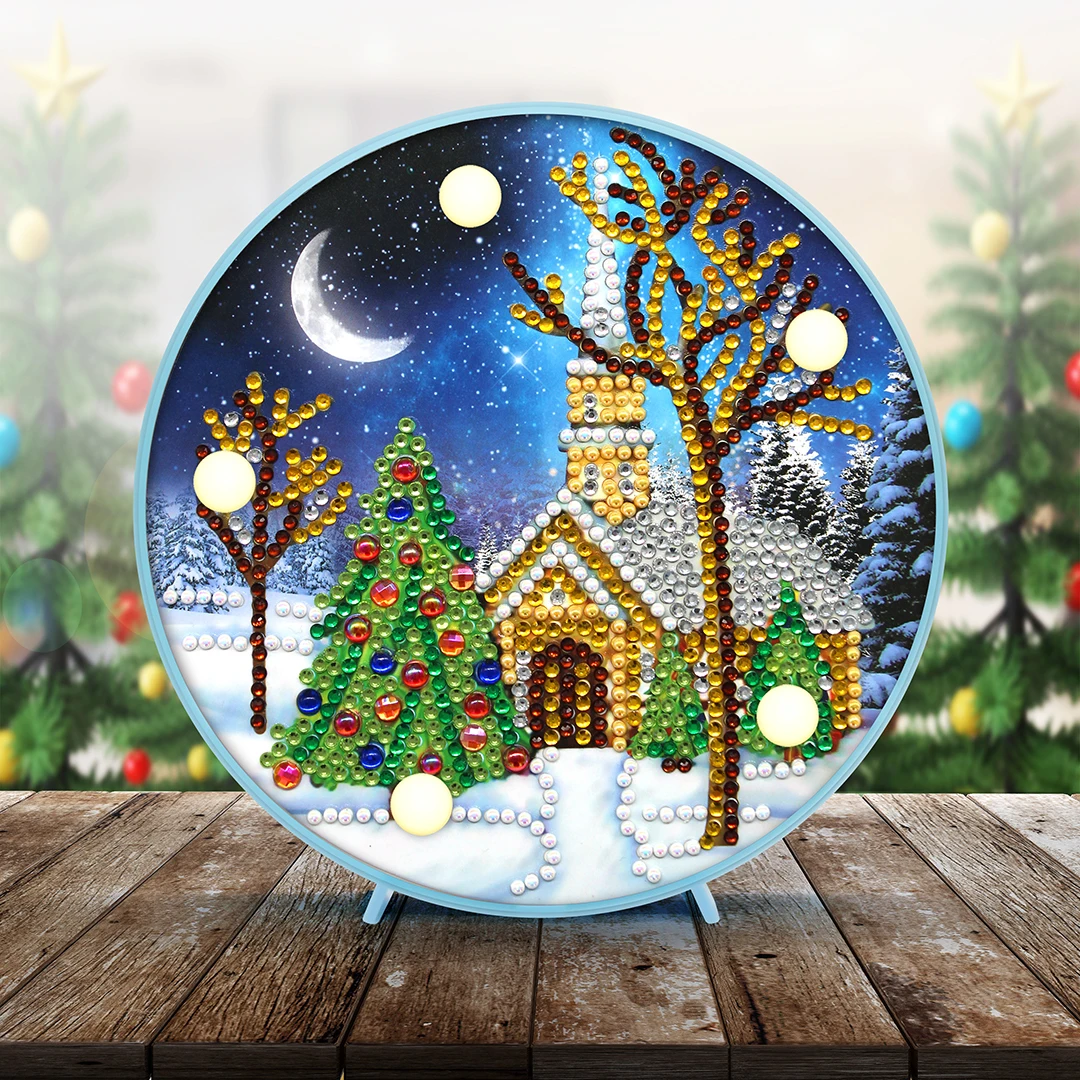Снежный дом Рождественская Ночной светильник с бусины-бриллианты Алмазная мозаика с рамкой подарок для друзей мини настольный светильник ZXD079
