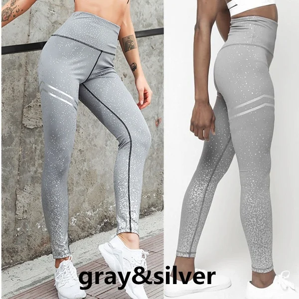 gray-silver Новинка, женские штаны для йоги, высокая талия, леггинсы для тренировок, пуш-ап, колготки для спортзала, для бега, фитнеса, спортивные штаны, модные леггинсы для девочек - Цвет: gray-silver