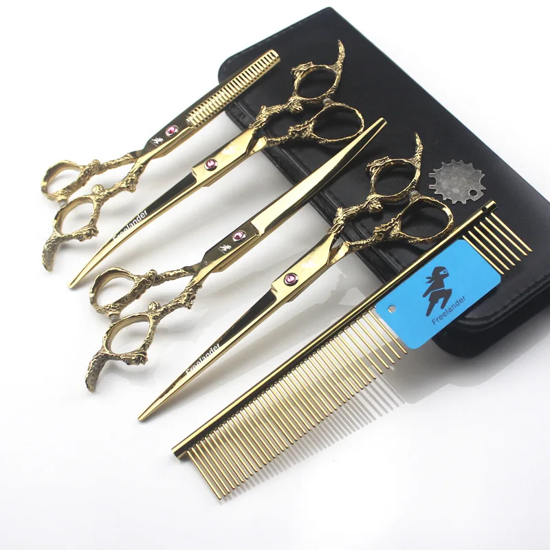 

3PCS/Set 7" Pet Scissors Dog Grooming Scissors Set Hair Cutting Tools Kit Straight Curved Thinning Shears For Dogs Droshipping