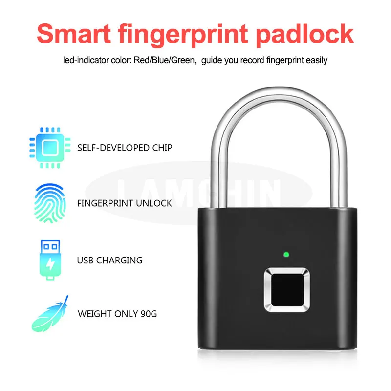 Keyless USB Перезаряжаемый дверной замок Быстрый разблокировка цинковый сплав металлический саморазвивающийся чип электронный замок с отпечатком пальца Умный Замок