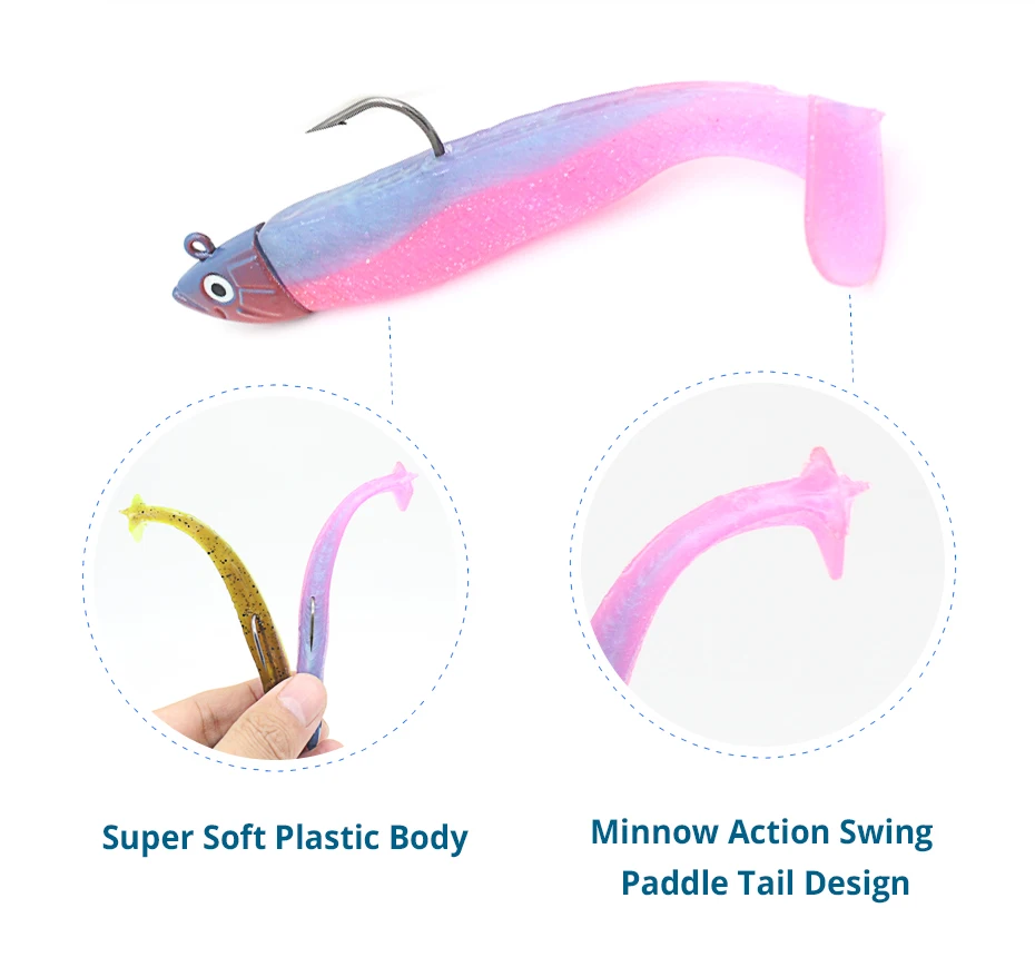 Kraut Minnow 7cm Weichen Köder mit 6,5g Jig Kopf M07 Angeln Lockt für Bass Rock Angeln Haken wie schwarz Minnow Shad Schwanz – Detail 6