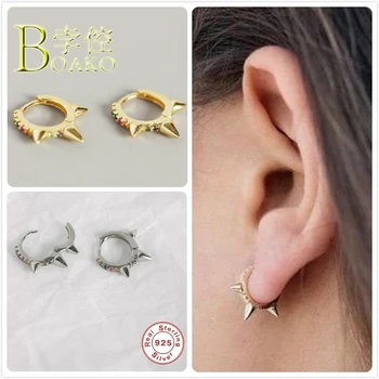 

Spike 925 Sterling Silver Earrings For Women/Men Gold Ear Bone Piercing Earring Punk Girl Gift Party Small Hoop Earrings B5