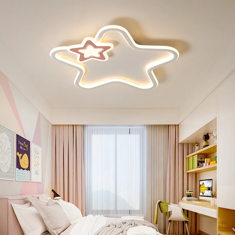 Luz led de techo para habitación de niños y niñas, luces de techo de estrella lámpara para dormitorio de niño y niña, lámpara para el hogar con estrella de color|Luces