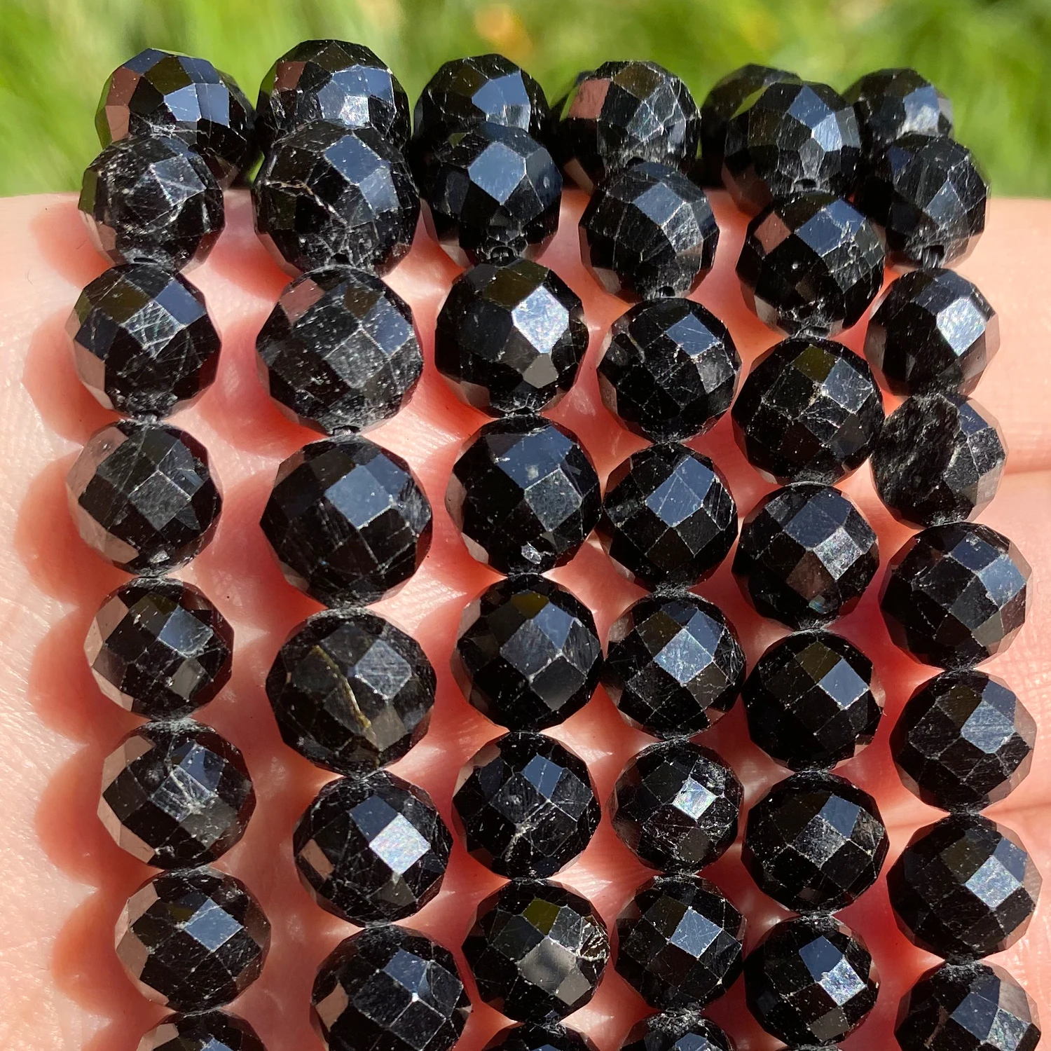 

Natural Faceted Black Tourmaline Gemstone Beads For Jewelry Making DIY Bracelet Necklace Round Loose Stone Gem Size 6/8mm 7.5''