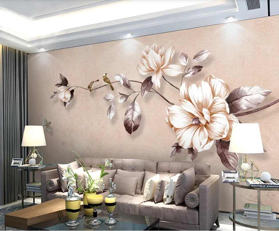 

Custom 3D wallpaper mural fashion retro hand-painted flowers Nordic simple American TV bedroom background wall