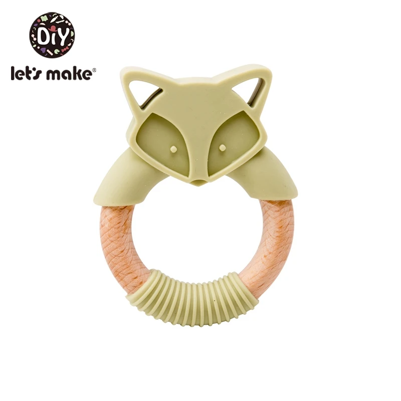 mustard green fox Let'S Make силиконовый деревянный Прорезыватель для зубов Лисичка бук деревянный Прорезыватель кольцо 60 мм милые детские погремушки Прорезыватель игрушка для кормления ребенка кулон - Цвет: mustard green fox