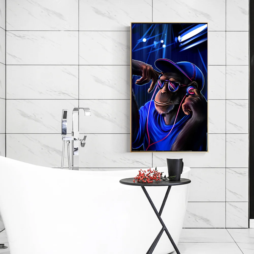 MUTU-Canvas-Painting-monkey-with-headphones-listening-music-On-Headphones-Prints-And-Posters-Wall-art-Picture