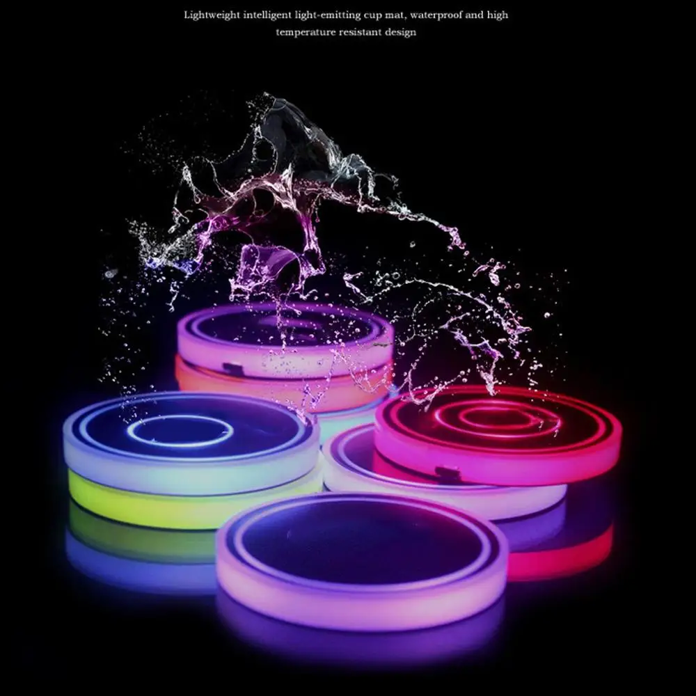Автомобильный светодиодный светильник, водная подставка, яркий стеклянный светильник, коврик для автомобиля, атмосферный светильник, Usb зарядка, автомобильный логотип, светодиодный светильник, водная подставка