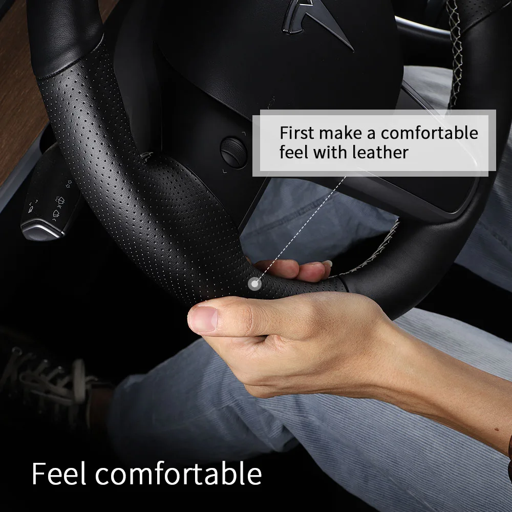 Leather steering wheel coverfor Tesla model 3 accessories/car accessories model 3 tesla three tesla model 3 model3 tesla model y