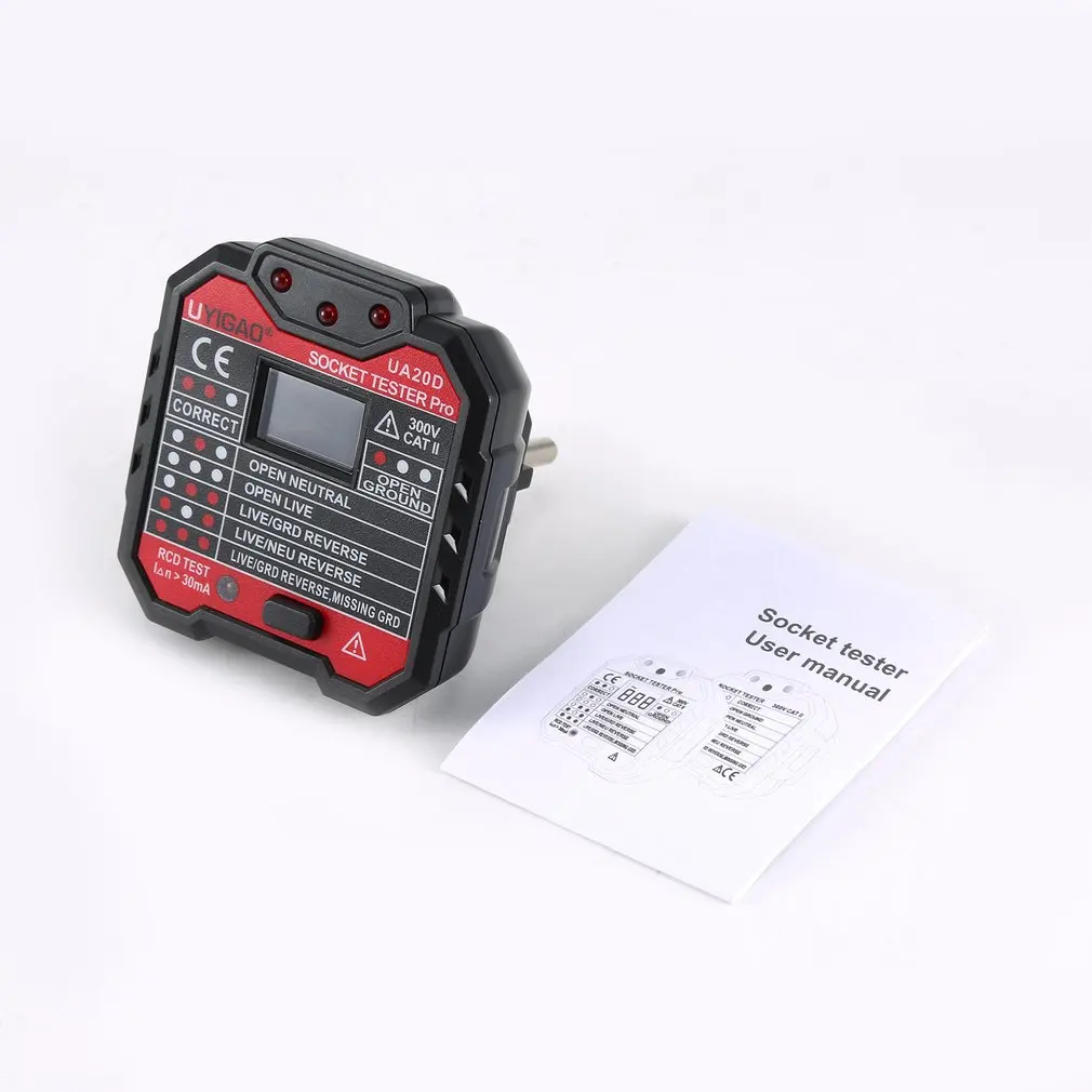 

UYIGAO Portable Mini Digital Voltmeter Socket Tester Charger Detector Tester Voltage Tester Breaker Finder RCD Test UA20D