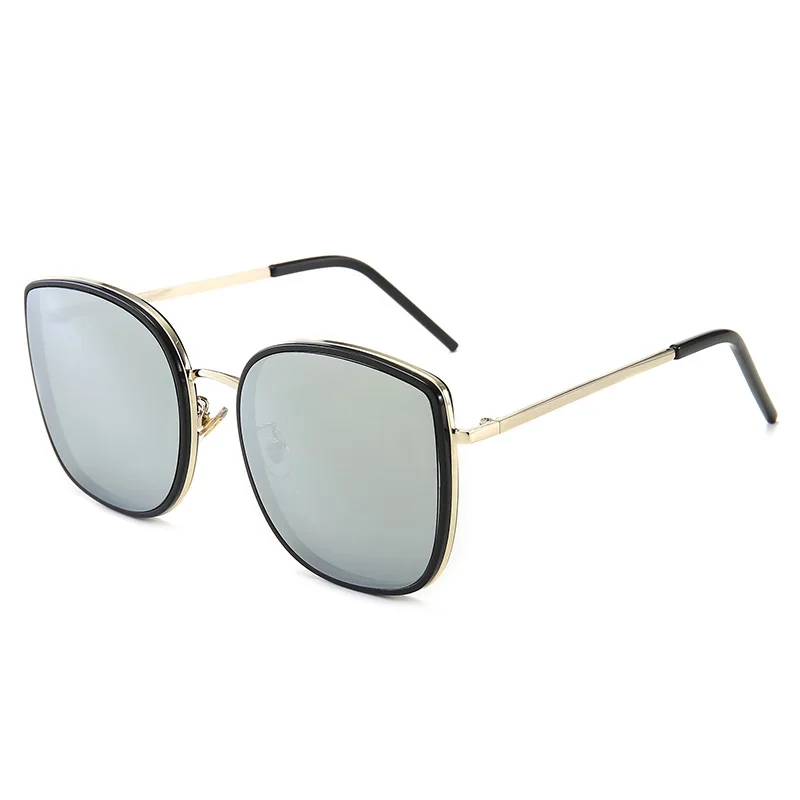 Роскошные брендовые дизайнерские солнцезащитные очки кошачий глаз женские Ретро Металлические очки с отражающими стеклами женское зеркало Ретро Oculos De Sol Gafas - Цвет линз: Black Silver