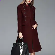 Осенне-зимнее шерстяное пальто в стиле милитари со стоячим воротником женское двубортное тонкое шерстяное пальто