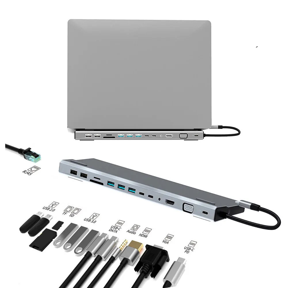 

USB Type C HUB to 3.0 USB HDMI RJ45 USB HUB for MacBook Pro Accessories USB Splitter Multi 14 Ports Type C HUB USB-C HUB