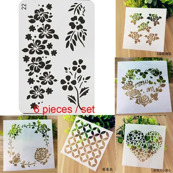 

6pc Stencil Bullet Journal Rose Painting Template Plastic Stencil For Scrapbooking Stamp Embossing Cards Drawing Templates Decor