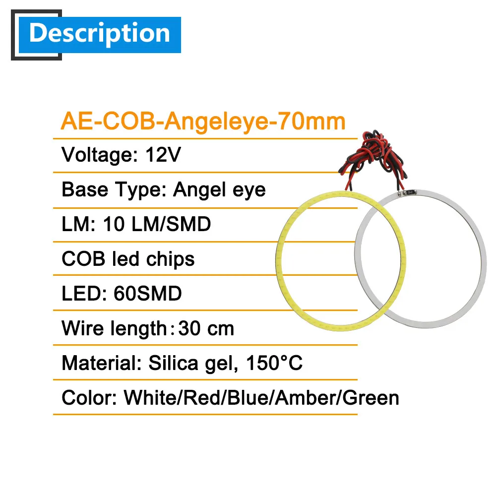 70 мм 12 В COB 60 SMD СВЕТОДИОДНЫЙ Автомобильный галогенные кольца, дневные ходовые огни, водонепроницаемый светодиодный автомобильный фонарь с ангельскими глазами для универсальной машины, красный, 2X