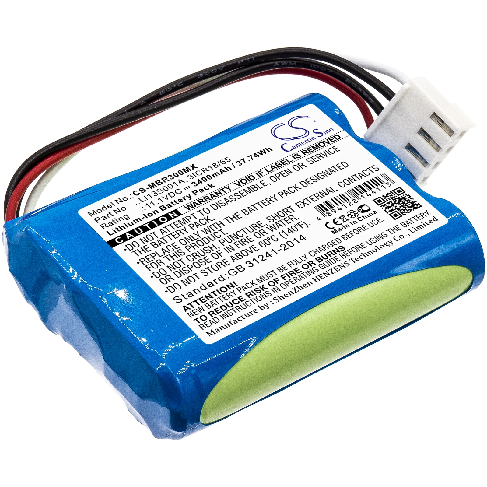 

Battery for Mindray BeneHeart R3, MEC6, uMEC, uMEC10 022-000122-00 115-037896-00 3ICR18/65 LI13S001A 11.1V/mA