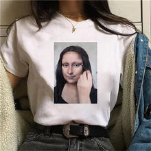 Special Price Women's T-shirt Mona Lisa Theme Print T-shirt Clothes White TShirt Harajuku Graphic T-shirt Fashion   Landscape T-shirt Female