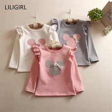 LILIGIRL/хлопковая одежда для маленьких девочек; футболка; футболки с Минни Маус; Осенняя детская рубашка с принтом; мягкие топы с длинными рукавами
