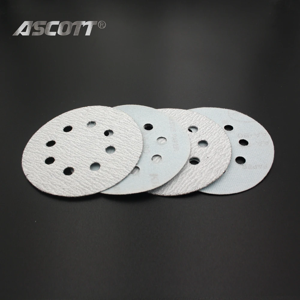 100pcs 5Inch 8Hole White Alumina Sandpaper Polishing Self-adhesive Loop Polishing Disc for Angle Grinder Metal Wood Polishing