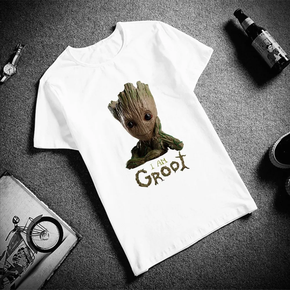 Young Groot Мстители герой печатных хлопок топ футболки для мужчин и женщин модные милые футболки унисекс grout - Цвет: white-2