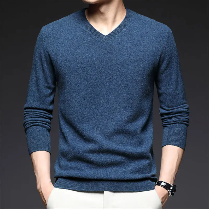 

2020 New Sweaters Men Autumn And Winter High Quality Men's V-neck All Wool Sweater Pullover Mens Clothing Hot Sale