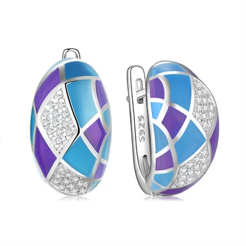 

2020 New Female Fashion Earrings 925 Silver AAA Zirconia Handmade Blue Enamel Elegant Wedding Engagement stud Earrings for Women