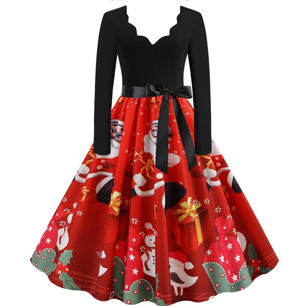 

Fashion Christmas dress women Long Sleeve Christmas Musical Notes Print Vintage Flare Dress robe pull femme hiver#guahao