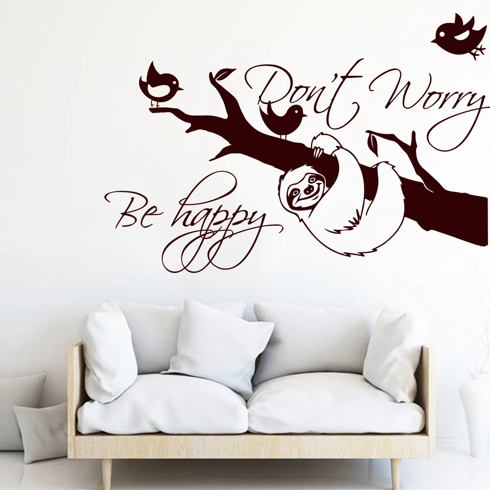 

Sloth Inspirational Quote Tree Wall Sticker Cute Animal Home Decor Sloth Do not Worry Be Happy Quote Room Decoration Poster W770