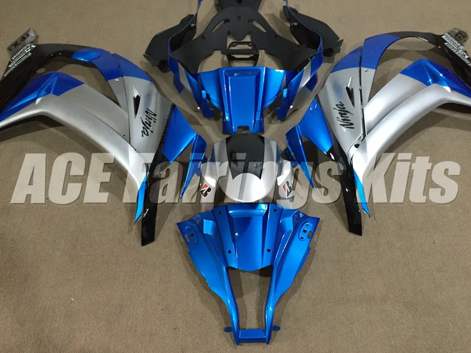 Литьевая форма) ABS Полный комплект обтекателя, пригодный для Kawasaki Ninja ZX-10R ZX10R 2011- 11 12 13 14 15 Обтекатели синий серебристый хороший