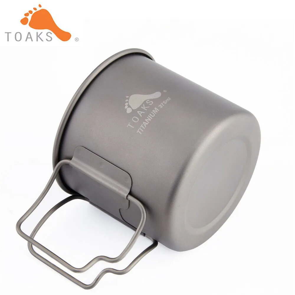 TOAKS Pure Titanium Cup Ultralight Outdoor Coffee Tea Mug without Lid and Foldable Handle Camping Cookware 375ml 50g CUP-375 4