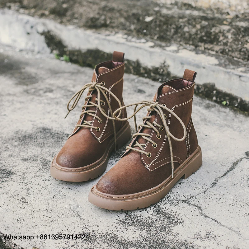 

For Boot Ankle Women Winter Shoes Ladies Lace Up Leather Boots Women Flats Female Boots Black Botas Mujer