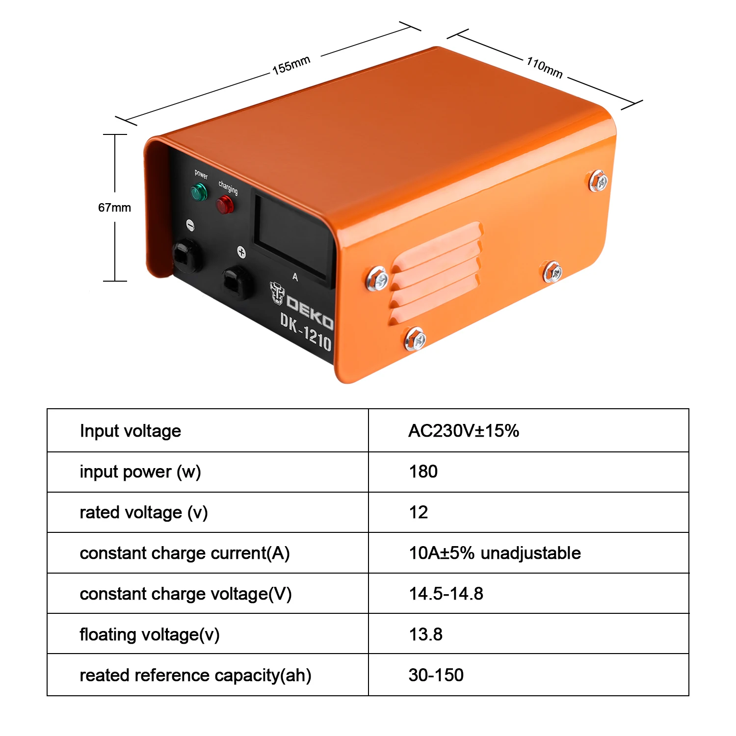 DEKO DK1210 полностью автоматическое 12V 10A 3 этапа автомобильное зарядное устройство для смартфонов Быстрая зарядка имеет тройную защиту с ЖК-дисплеем