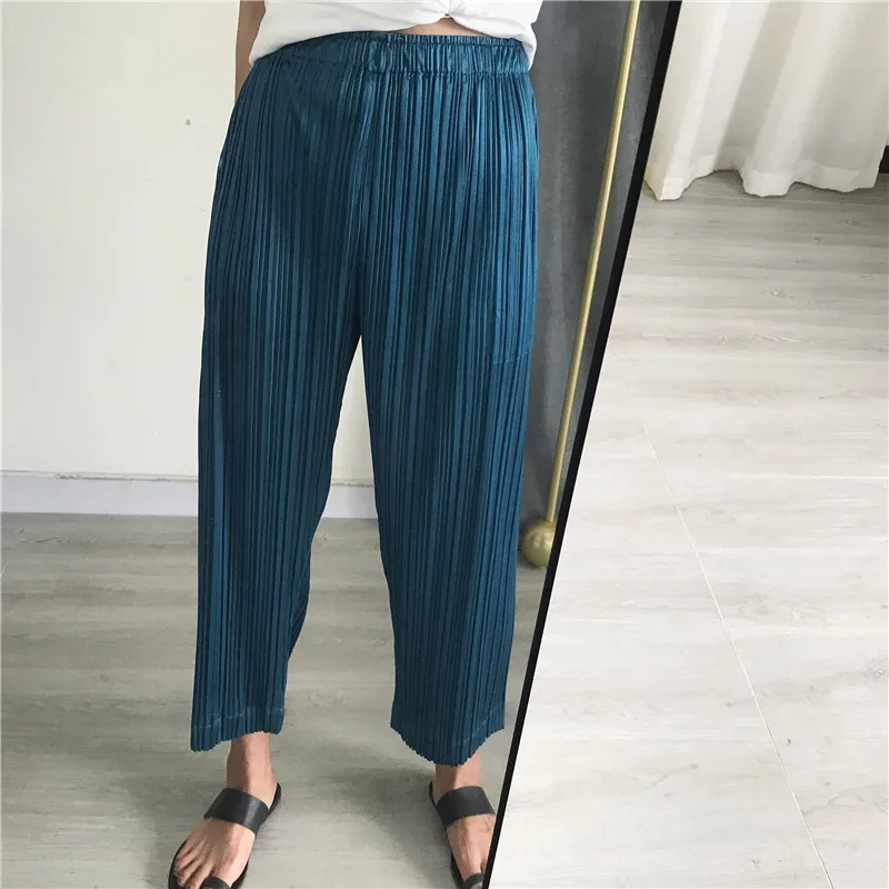 blue LANMREM Осенние новые повседневные Модные темпераментные женские свободные плюс плиссированные с высокой талией одноцветные штаны TC444 - Цвет: blue