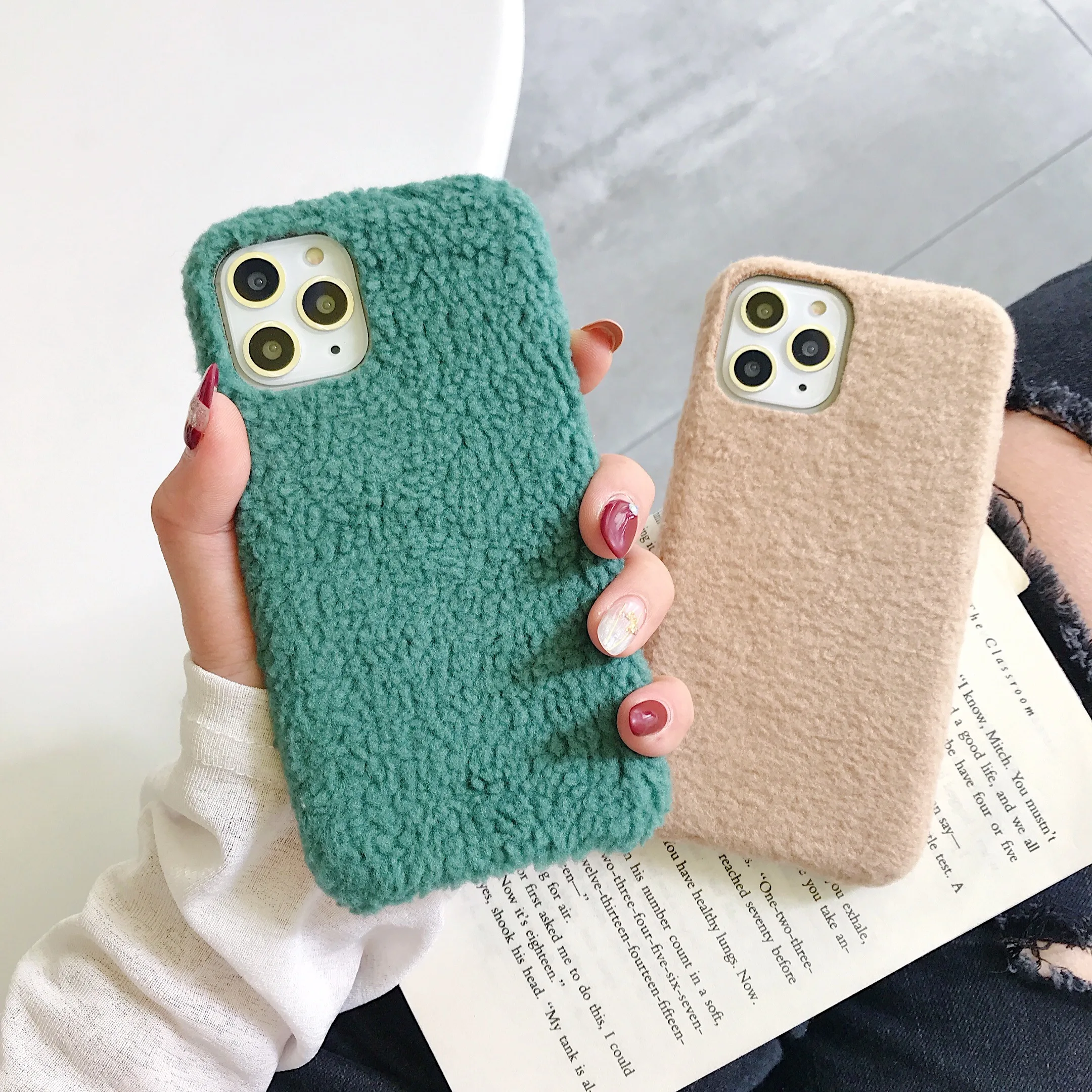 Плюшевый однотонный чехол карамельного цвета для iPhone 11 Pro Max, теплый пушистый мягкий силиконовый чехол для iPhone X XR XS MAX 7 8 6 6S Plus, оболочка