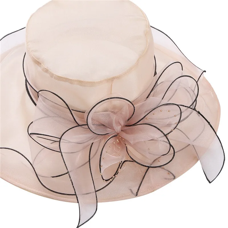 Белая свадебная шляпа для невесты, женская элегантная Кепка с оборками и широкими полями, Цветочная органза, Кентукки, Дерби, церковные вечерние Кепка, большая летняя шляпа от солнца