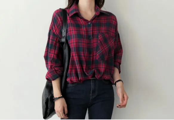 Винтажная хлопковая рубашка в клетку весенние женские повседневные топы женская