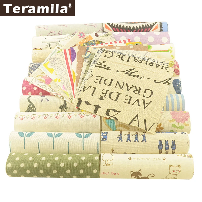 

Teramila Canvas Fabric Cotton Linen Fabric20 pcs/lot 12x12cm Telas Tissus DIY Handmade Sewing Zakka Cushion Quilts Bag Patchwork