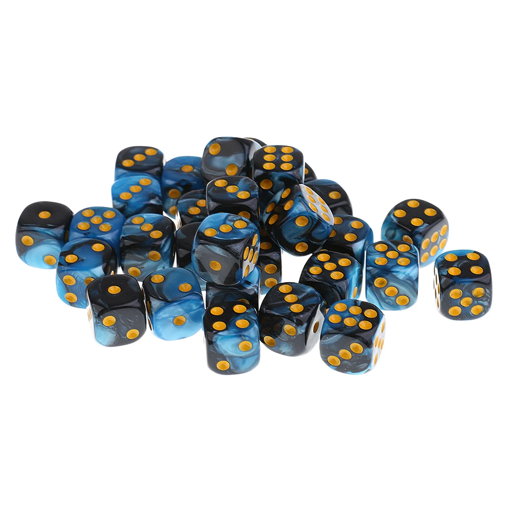 30 комплектов/партия акриловые 6-гранная игра в кости D6 w/железный ящик для праздничный стол для бара Настольная игра - Color: Blue Black