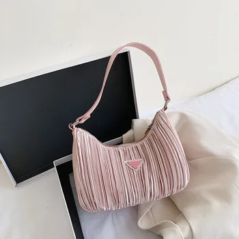 

Women Handbag 2020 New Famous Brand Pleated Tote bag Nylon Cloth Bag Underarm Bag Fashion Solid Simple Shoulder Bags