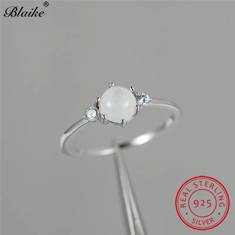 Кольцо из стерлингового серебра s925, круглый белый лунный камень, кольца для женщин, изящное тонкое кольцо, обручальное кольцо, ювелирное изделие