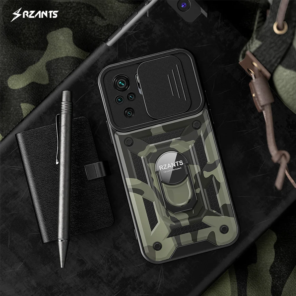 Rzants For Xiaomi Redmi Note 10 Redmi Note 10 Pro Max 4G 5G Case Camouflage [Jungle tank] Ring Lens Protection Military Cover