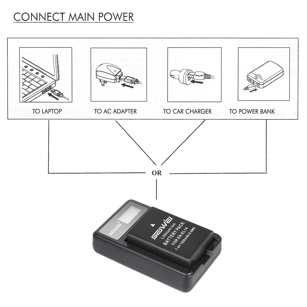 Портативный светодиодный зарядное устройство с 2 шт 1200mAh EN-EL14 литий-ионная аккумуляторная батарея для Nikon DSLR камеры видеокамеры