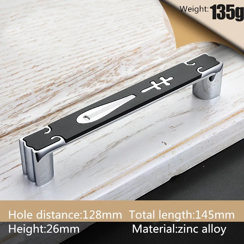 Chrome Black 128mm KK&FING, Современный Античный цинковый сплав, деревянные ручки для шкафа, ручки для ящиков, кухонный шкаф, дверные ручки для гардероба, мебельная фурнитура - Цвет: Chrome Black 128mm