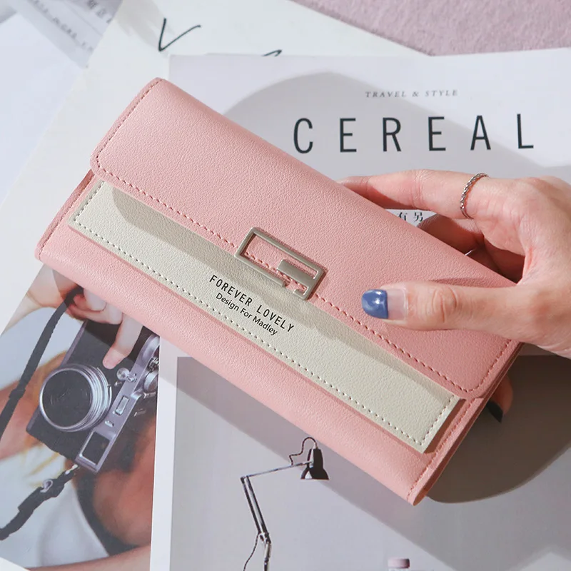 Monederos de piel sintética estilo coreano para mujer, carteras largas, monedero, tarjetero, soporte de retales