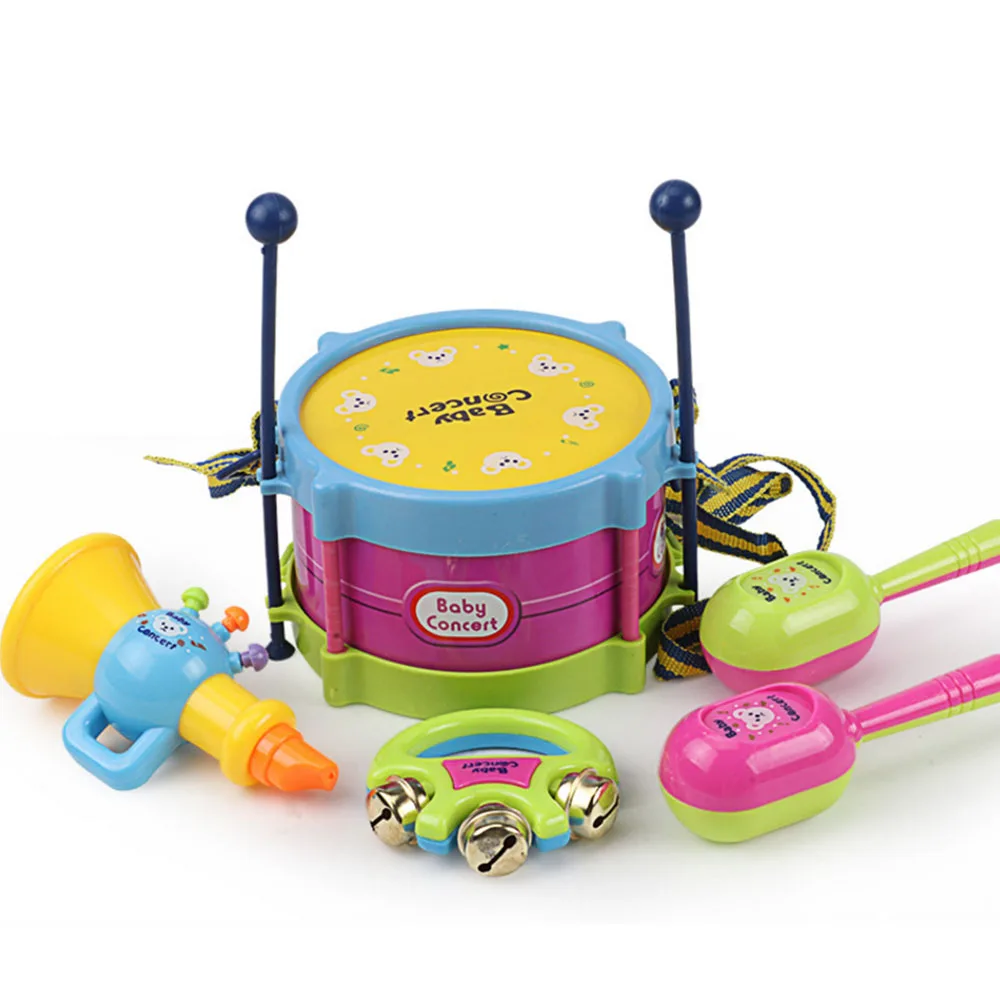 

5Pcs Kids Instruments Drum Set Children Musical Band Rhythm Kit Roll Drum Musical Instruments Kit Playing Children Toy J75