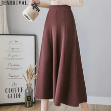Вязаные теплые длинные осенние зимние юбки Женская эластичная юбка с высокой талией модная женская Повседневная плиссированная юбка saia faldas